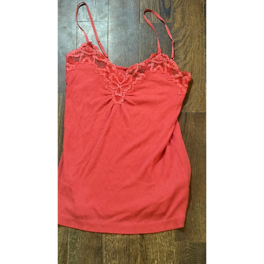 BANANA REPUBLIC Women Coral Orange Lace Camisole Tank Top Size Medium Y2K